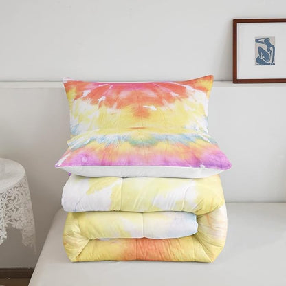 Boho Comforter Set Spiral Tye Dye Pattern 3pc Down Comforter King Size Rainbow Bedding Sets with 2 Pillowcases Soft Comfortable Machine Washable,Trippy Psychedelic Gypsy Duvet Quilt Set for Teen Girl