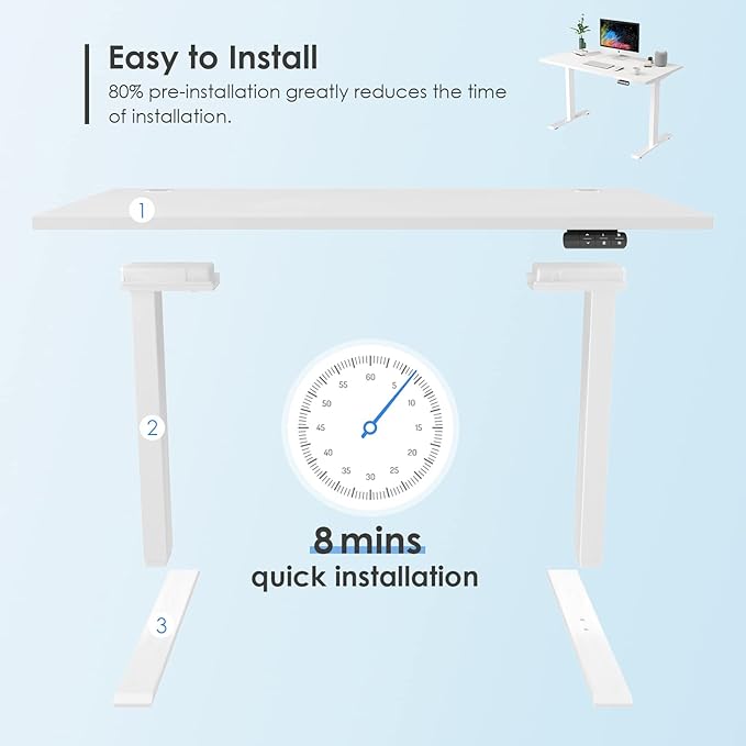 Sunon Sit Laptop Computer Writing Workstations with 3 Pre-Set and USB Port 48" for Home Office Smart Advanced Standing Desk, White