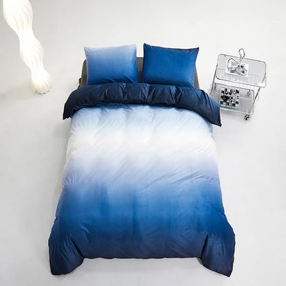 Blue White Gradient Comforter Set Cal King Blue Velvet Bedding Comforter Modern Plain White and Royal Blue Gradient Soft Quilt Farmhouse Flannel Comforter Warm California King Bed Comforter