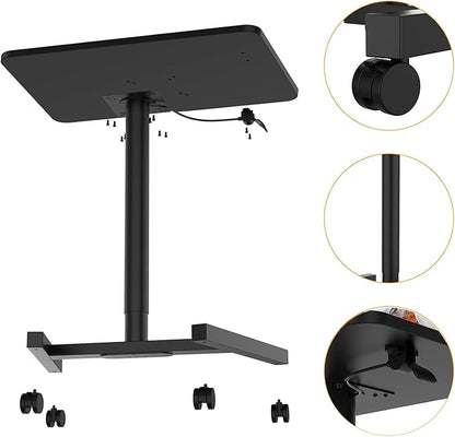 Rolling Desk with Adjustable Height, Sit-to-Stand Desk with Lockable Wheels, 28-Inch Rolling Standing Mobile Desk Cart for Home Office Classroom (Black)