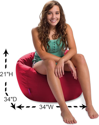 Posh Creations Structured Comfy Bean Bag Chair for Gaming, Reading, and Watching TV, 100in Round Classic Bean Bag, Microsuede - Red