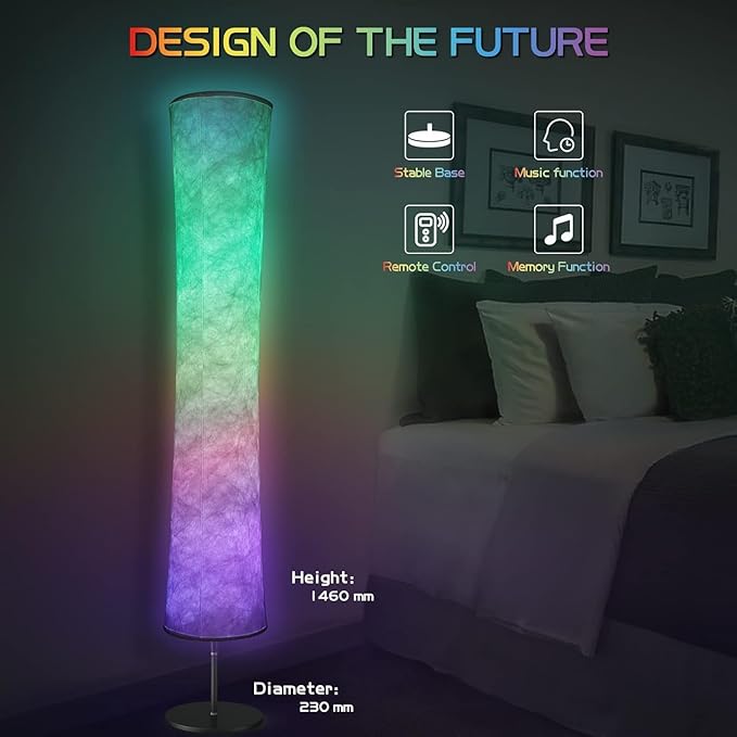 Torchlet 2pcs Floor Lamp, RGB Floor Lamp with 16 Million DIY Colors and Scene Modes, Music Sync and White Fabric Shade, Smart Floor lamp with App/Remote control, Standing Lamp for Living Room, Bedroom