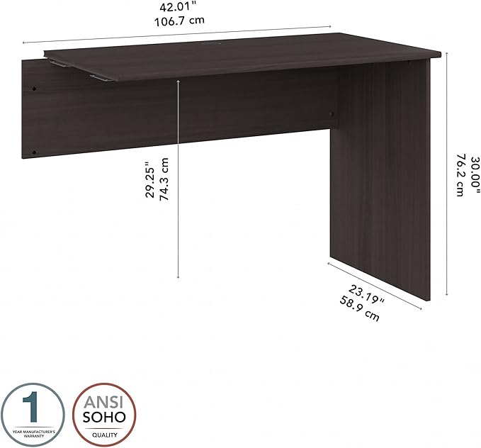 Bush Furniture Cabot 42W Shell Desk Return, 48W x 24D, Heather Gray