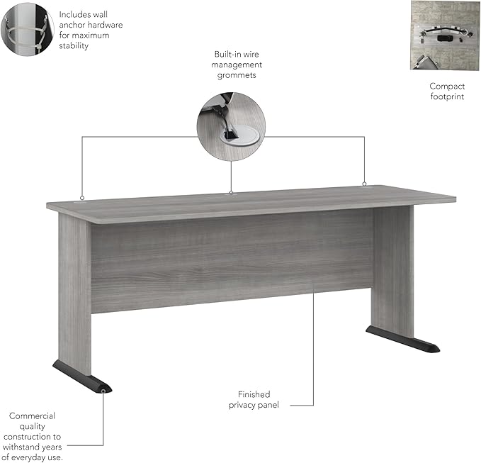 Bush Business Furniture Studio A 72W Computer Desk in Platinum Gray, 6 Foot Gaming and Work Table for Home or Professional Office