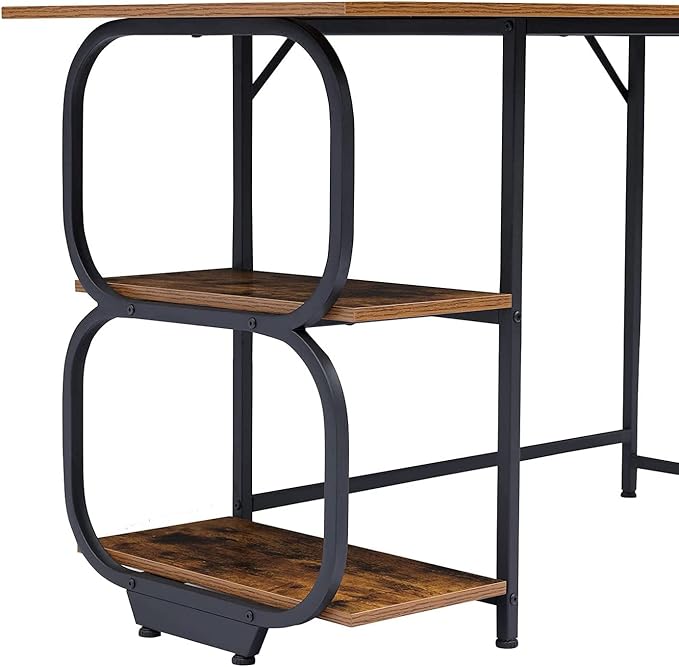 Anivia Writing Computer Home Office Desk with 2 Storage Shelves on Left or Right Side, Industrial Simple Style Wood Table Metal PC Laptop Notebook, 47", Rustic Brown + Black Frame