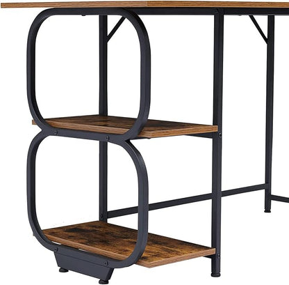 Anivia Writing Computer Home Office Desk with 2 Storage Shelves on Left or Right Side, Industrial Simple Style Wood Table Metal PC Laptop Notebook, 47", Rustic Brown + Black Frame