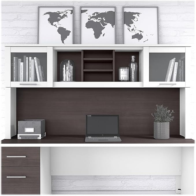 Bush Furniture Somerset 72W Desk Hutch in White and Storm Gray