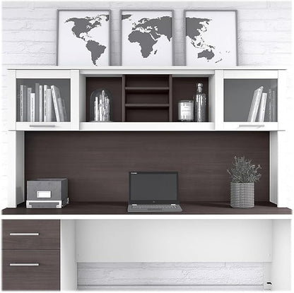 Bush Furniture Somerset 72W Desk Hutch in White and Storm Gray