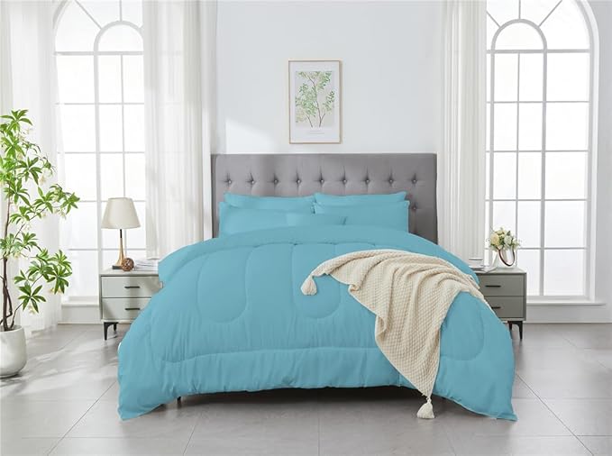3 Piece Solid Color All Season Bedding Comforter Set Microfiber Soft Lightweight Bedding Set for Kids Teens Adults Room Decor with 1 Comforter and 2 Pillowcases Full