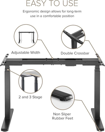 POUT TEKDEC Dual Motor 3-Stage Electric Adjustable Standing Computer Desk Base 24.4” - 51" Height for Home and Office (Black)