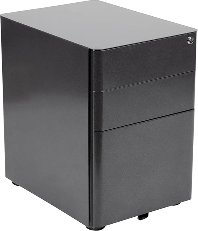 Flash Furniture Warner Modern 3-Drawer Mobile Locking Filing Cabinet with Anti-Tilt Mechanism and Hanging Drawer for Legal & Letter Files, Black