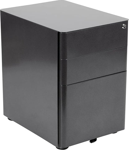 Flash Furniture Warner Modern 3-Drawer Mobile Locking Filing Cabinet with Anti-Tilt Mechanism and Hanging Drawer for Legal & Letter Files, Black