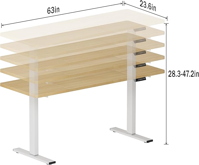 soges 63in Electric Standing Desk Ergonomic Height Adjustable Computer Desk Sit Stand Desk Home Office Desks Standing Desk, Oak