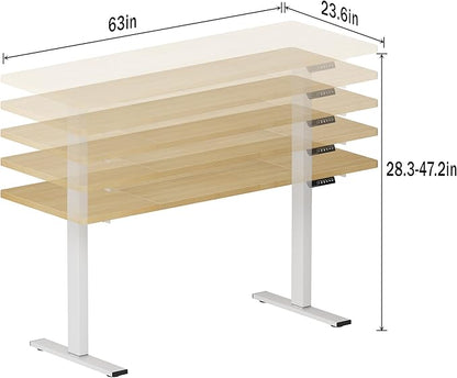 soges 63in Electric Standing Desk Ergonomic Height Adjustable Computer Desk Sit Stand Desk Home Office Desks Standing Desk, Oak