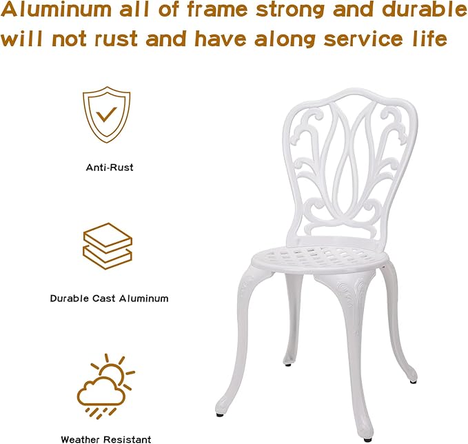 3-Piece Patio Bistro Furniture Set Cast-Aluminum Bistro Table Set for Lawn,Garden,Backyard