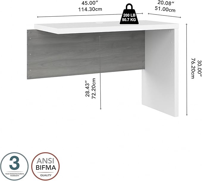 Bush Business Furniture Echo Desk Return/Bridge, Pure White and Shiplap Gray