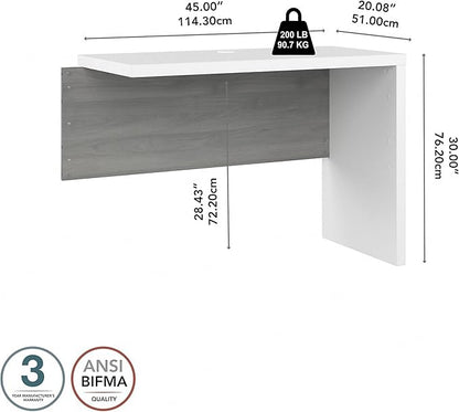 Bush Business Furniture Echo Desk Return/Bridge, Pure White and Shiplap Gray