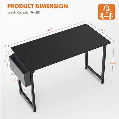 Computer Desk Home Office Desk 47 Inch Writing Desks Small Space Desk Study Table Modern Simple Style Work Table Student Desk PC Table with Storage Bag Headphone Hook Metal Frame for Home, Bedroom