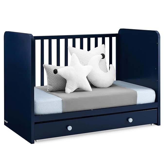 GAP babyGap Graham 4-in-1 Convertible Crib with Storage Drawer - Greenguard Gold Certified, Navy/Light Blue