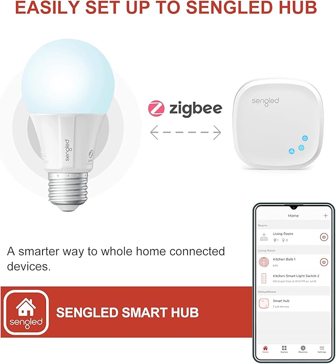 Sengled Zigbee Smart Light Bulbs, Smart Hub Required, Works with SmartThings and Echo with built-in Hub, Voice Control with Alexa and Google Home, Daylight 60W Equivalent A19 Alexa Light Bulb, 10 Pack