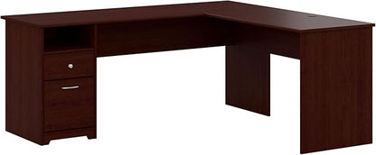 Bush Furniture L Shaped Desk with Drawers for Executive and Home Office | Cabot Collection Corner Table with Storage and Chrome Hardware Return, 72W, Harvest Cherry