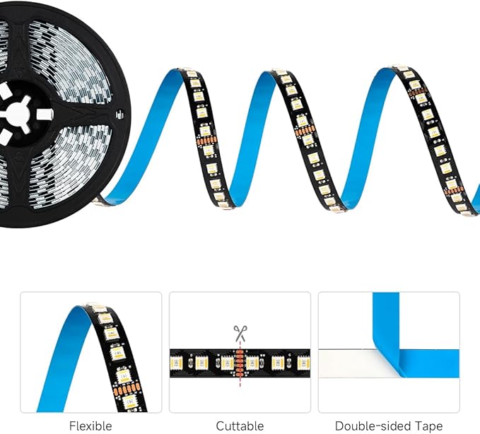 BTF-LIGHTING RGBCCT 5 Colors in 1 LED Tape Lights 5050SMD RGBWW RGB+Dimmable Color Temperature 2700K-6500K 16.4ft 96LED/m 480LED IP30 DC24V Black PCB for Home Decoration(No Adapter or Controller)