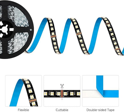 BTF-LIGHTING RGBCCT 5 Colors in 1 LED Tape Lights 5050SMD RGBWW RGB+Dimmable Color Temperature 2700K-6500K 16.4ft 96LED/m 480LED IP30 DC24V Black PCB for Home Decoration(No Adapter or Controller)