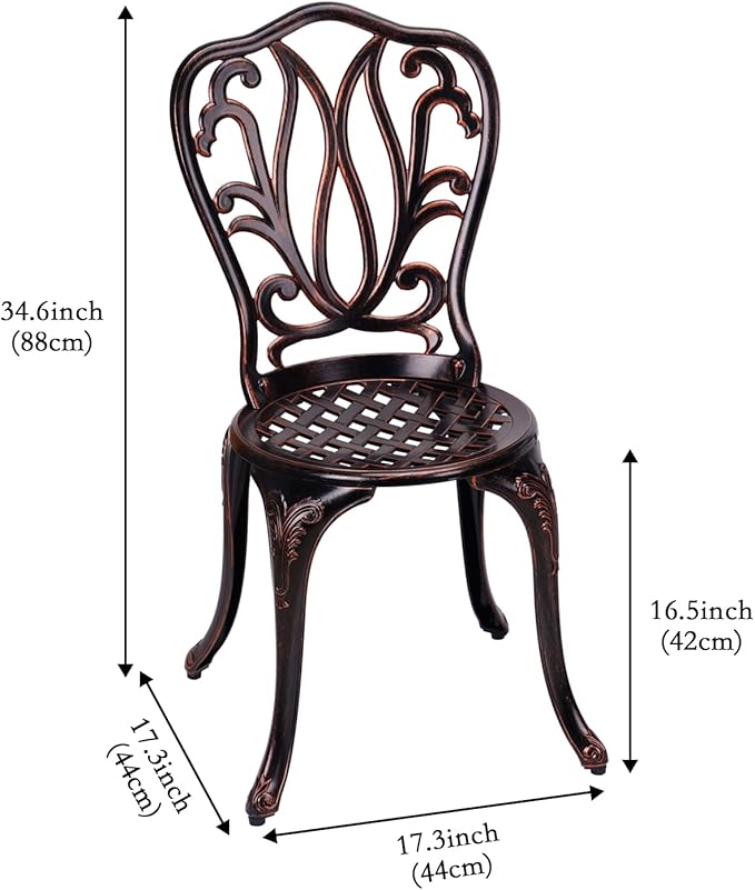 3 Piece Bistro Set,Outdoor Patio Set,Anti-Rust Cast Aluminum Bistro Table Set for Park Yard Front Porch Furniture(New Brown)…
