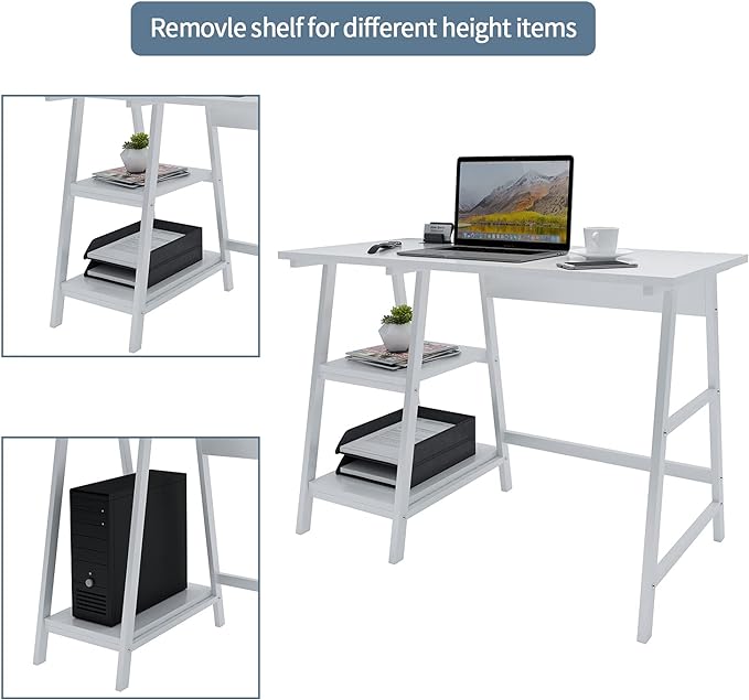 Natwind 43" White Desk Home Office Computer Working Kid Student Study Table with 2-Tier Storage Bookshelves Modern Simple Study Laptop Writing Elegant Style Desk Workstation