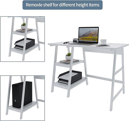 Natwind 43" White Desk Home Office Computer Working Kid Student Study Table with 2-Tier Storage Bookshelves Modern Simple Study Laptop Writing Elegant Style Desk Workstation