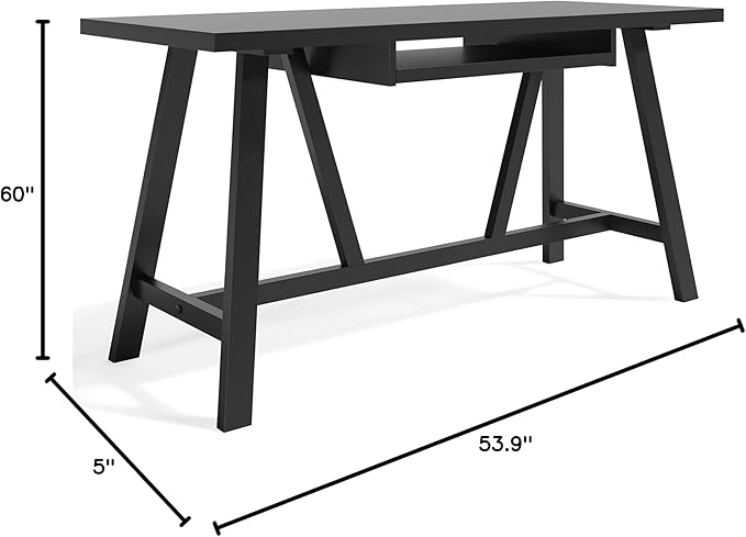 SIMPLIHOME Dylan SOLID WOOD Modern Industrial 60 inch Wide Home Office Desk, Writing Table, Workstation, Study Table Furniture in Black