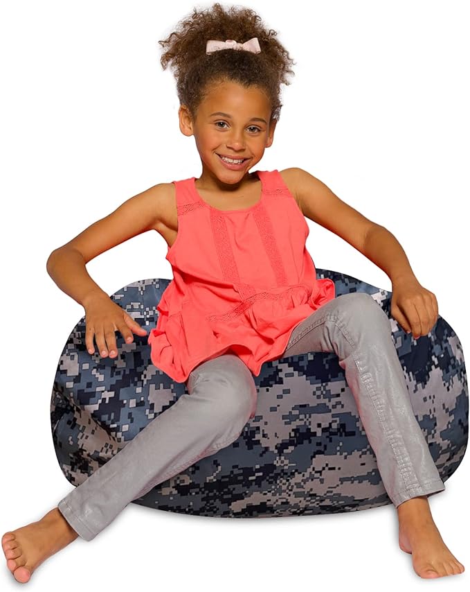 Posh Creations Bean Bag Chair for Kids, Teens, and Adults Includes Removable and Machine Washable Cover, Soft Nylon - Camo Digital, 27in - Medium
