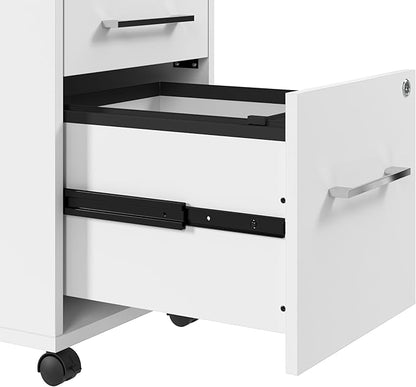 Bush Business Furniture Hustle 3 Drawer Rolling File Cabinet in White, Mobile Document Storage for Home and Professional Office