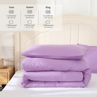 Lavender Purple Comforter Twin Size, Modern Bedding Set for Girls/Women, Cute Soft & Lightweight Chic Microfiber Bed Sets, 2pc- 1 Comforter & 1 Pillowcase (66x90 Inches)