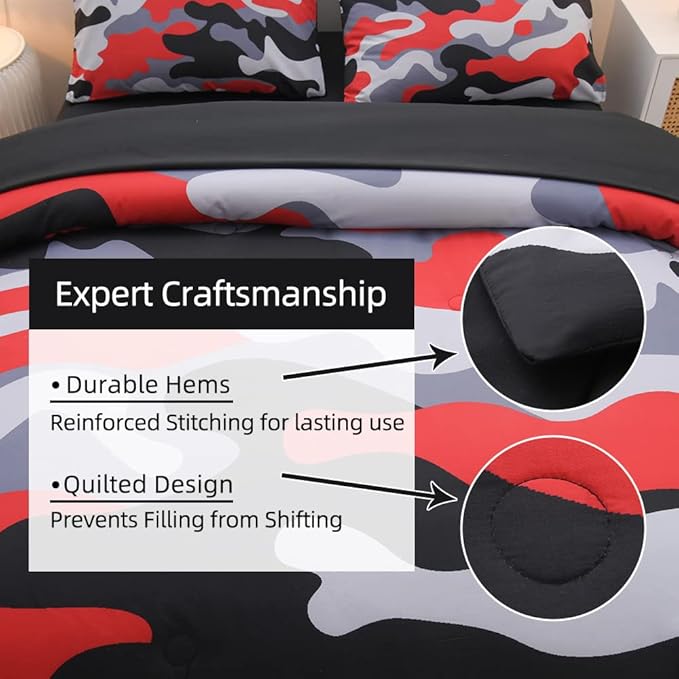 Meeting Story Camouflage Bedding Set, Colorful Pattern Style Comforter Set, 5 PCS One Comforter Two Pillowcases Two Sheets in One Bag, All Season Bedspread for Kids Teens Adults (Black, Twin 5Pcs)
