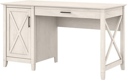 Bush Furniture Key West 2 Lateral File Cabinet | Document Storage for Home Office | Accent Chest with Drawers, Casual, Linen White Oak & Key West Computer Desk with Storage | Small