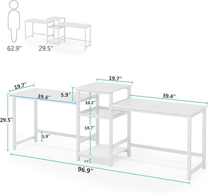 Tribesigns 96.9" Double Computer Desk with Printer Shelf, Extra Long Two Person Desk Workstation with Storage Shelves, Large Office Desk Study Writing Table for Home Office, White