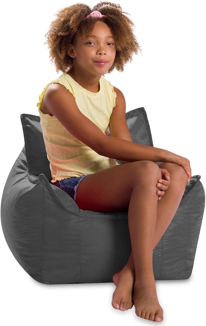 Posh Creations Bean Bag Chair Structured Comfy Seat Use for Gaming, Reading and Watching TV, Newport, Charcoal Gray
