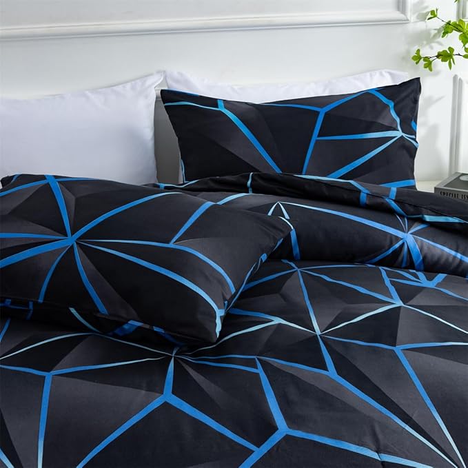 NTBED 3D Geometric Comforter Set for Boys Kids, Irregular Diamond Pattern Lightweight Microfiber Bedding Sets All Season (Dark Blue, Twin)