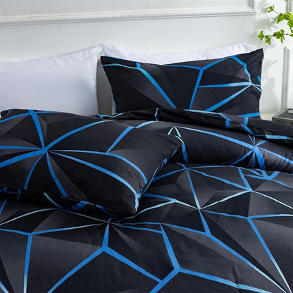 NTBED 3D Geometric Comforter Set for Boys Kids, Irregular Diamond Pattern Lightweight Microfiber Bedding Sets All Season (Dark Blue,Full)