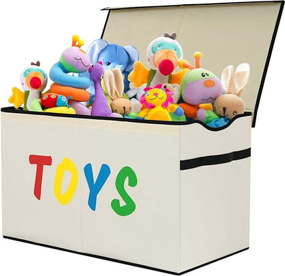 VICTOR'S Kids Toy Box Chest - Extra Large Lightweight Collapsible Toy Storage Organizer Boxes Bins Baskets for Kids, Boys, Girls, Nursery Room, Playroom, Closet (Beige)