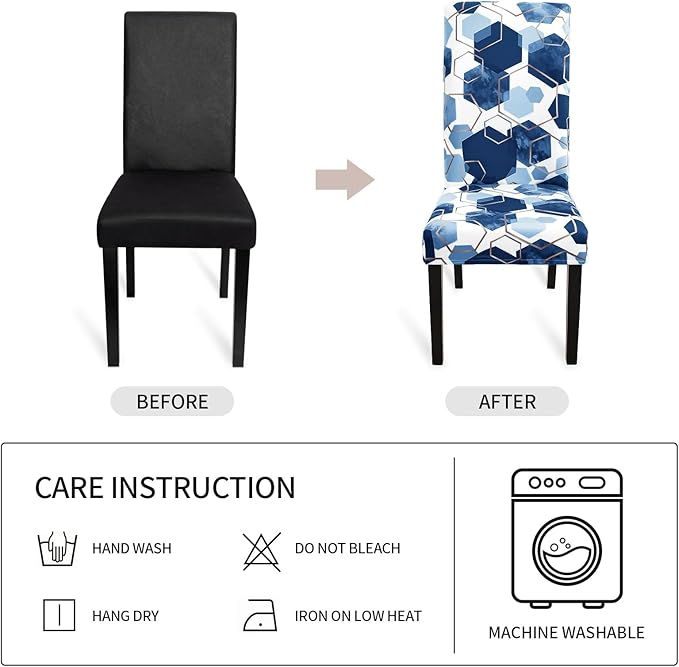 Gibelle Dining Room Chair Covers Set of 6, Soft Stretch Kitchen Chair Covers Slipcover Protector, Removable Washable Geometric Parson Chair Covers 6 Pack, Navy Blue