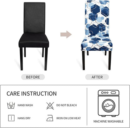 Gibelle Dining Room Chair Covers Set of 6, Soft Stretch Kitchen Chair Covers Slipcover Protector, Removable Washable Geometric Parson Chair Covers 6 Pack, Navy Blue