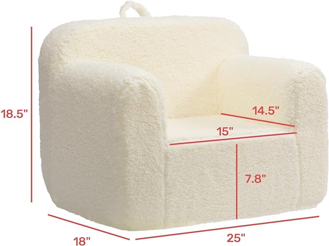 ALIMORDEN Kids Ultra-Soft Snuggle Foam Filled Chair, Toddler Cuddly Sherpa Reading Couch for Boys and Girls, Cream