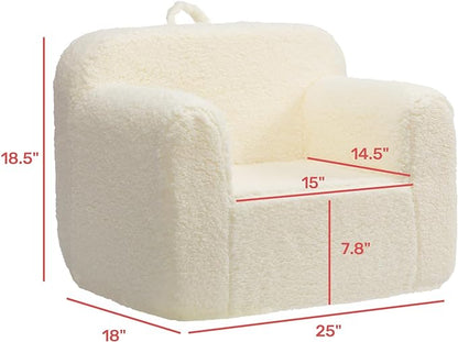 ALIMORDEN Kids Ultra-Soft Snuggle Foam Filled Chair, Toddler Cuddly Sherpa Reading Couch for Boys and Girls, Cream