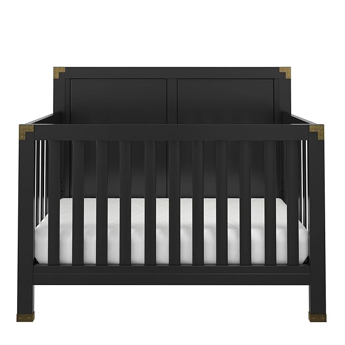 Baby Relax Miles 5-in-1 Convertible Crib, Solid Pine Wood, Black