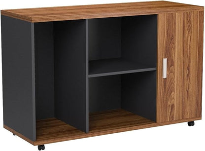 Tribesigns 39 inches File Cabinet, Large Storage Printer Stand, Mobile Filling Office Cabinet with Wheels, Doors and Open Storage Shelves,Dark Walnut