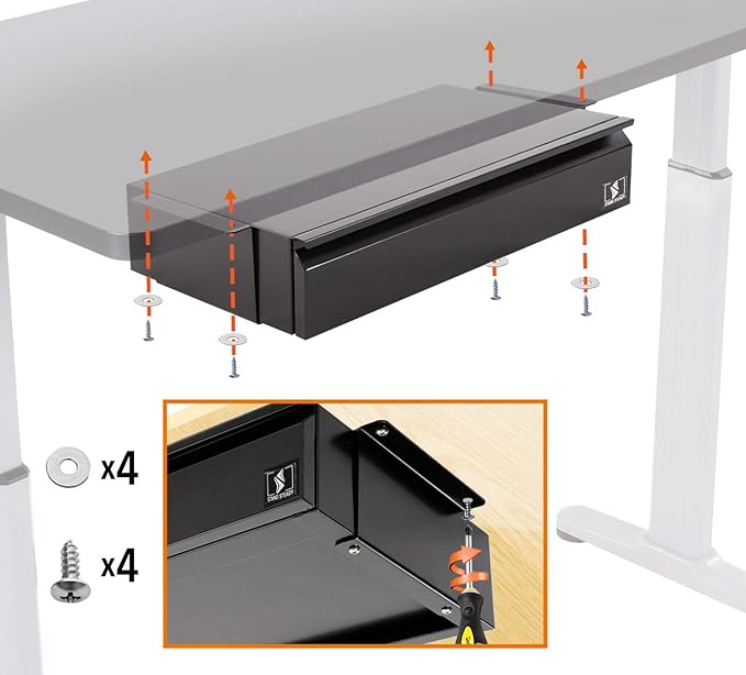 Stand Steady Attachable Under Desk Drawer | Pull-Out Storage Organizer with Smooth Sliding Tracks | Spacious Storage Drawer Easily Mounts to Desks and Workstations (Black / 17.5 x 11.5)