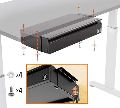 Stand Steady Attachable Under Desk Drawer | Pull-Out Storage Organizer with Smooth Sliding Tracks | Spacious Storage Drawer Easily Mounts to Desks and Workstations (Black / 17.5 x 11.5)