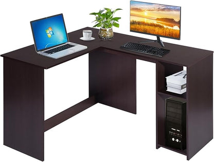 FurnitureR 47.2-Inch L-Shaped Computer Desk Home Office Study Writing Corner Gaming Table Retro Design Work Station Space-Saving for Study Room Bedroom, Brown